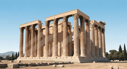 Obraz premium Temple of Olympian Zeus Ancient Greek Ruins in Athens.