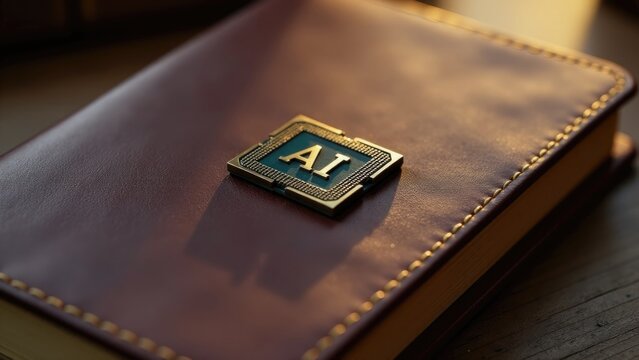 A person holds a book with a lapel pin displaying the letter A