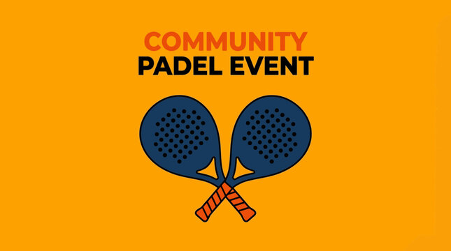Community Padel Match Event With Illustration Against a Vibrant Orange Backdrop