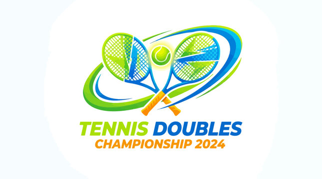 Graphic Illustration Depicting Tennis Doubles Championship Tournament with Abstract Design