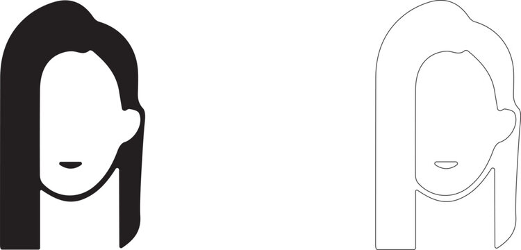 Woman's head with loose, straight hair, one side of which is tucked behind her ear. Vector template.