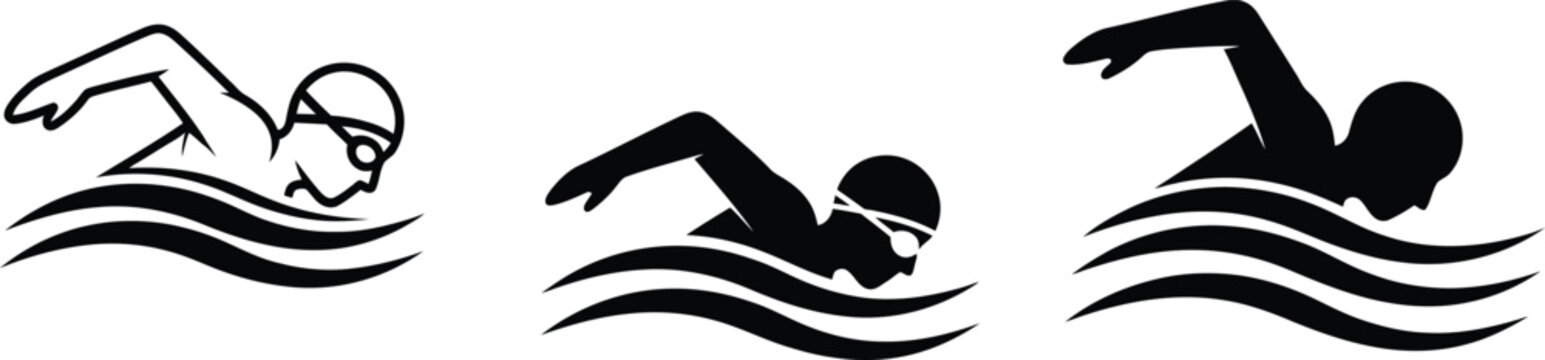 Three stages of freestyle swimming a black and white illustration depicting technique