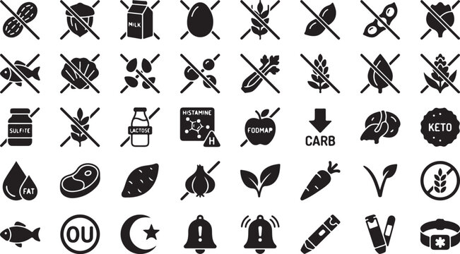 Black and white representing dietary restrictions and food intolerances symbols lactose