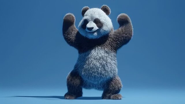 3D Animated Panda Character Dancing on a Blue Background