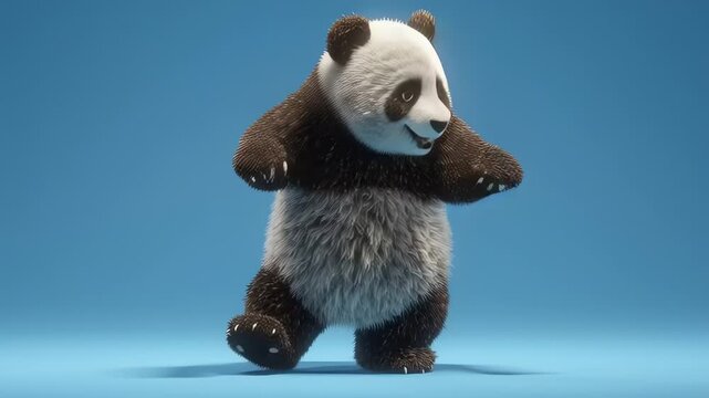Happy 3D Animated Panda Dancing on Blue Background