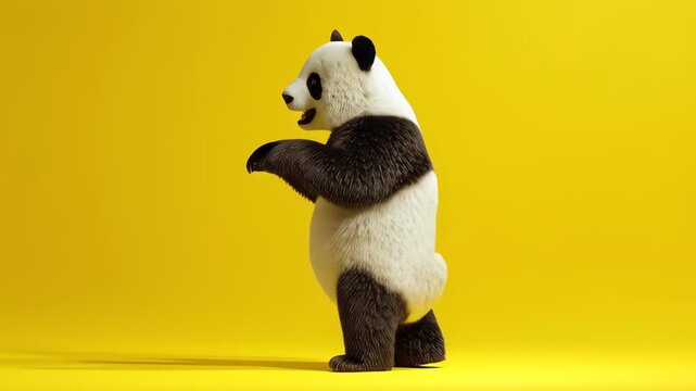 Happy 3D Animated Panda Dancing on a Bright Yellow Background
