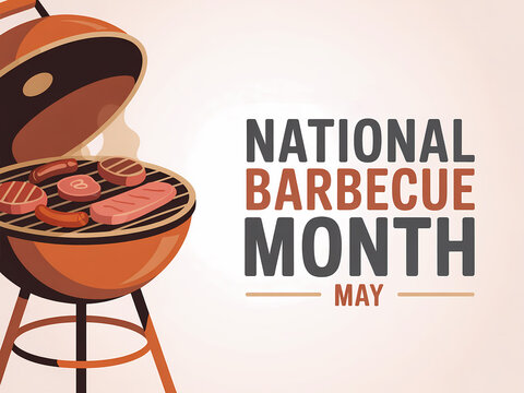 National barbecue month may illustration with a grill and meat