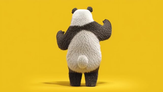 Happy 3D Animated Giant Panda Dancing on Bright Yellow Background