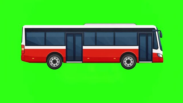 City Bus Side View on Green Screen Loop Animation HD