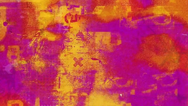 Loop motion video of abstract pattern background with dominant purple and yellow colors