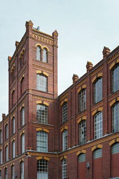 Industrial building (spinning mill), Historicism, 1905, Gescher, NRW, Germany, Historic brick factory building with industrial architecture details.