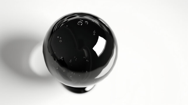 A black metaspherical bubble floating against a pure white background, ethereal and abstract, an organic irregular spherical shape, subtle gradients from dark charcoal to soft grey, floating weightles