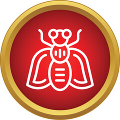 Obraz premium White outline fly icon in red circle with gold border
