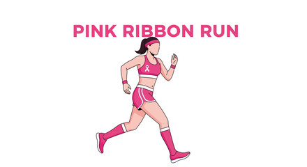 Obraz premium Pink Ribbon Race With Runner Emblem For Breast Cancer Awareness, Solidarity, Illustration