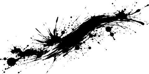 Fototapeta premium Abstract black paint splash swirl background with bold ink splatter, dynamic brush strokes and grunge texture isolated on white surface