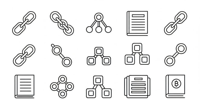 Collection of Outline Icons Representing Connections and Data Structures.