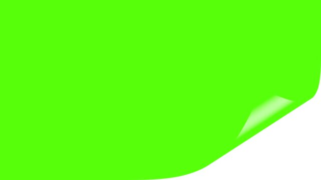 A green glossy paper corner is flowing with air flow - sticked green screen with a free corner