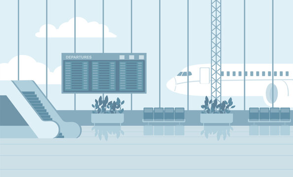 Airport terminal interior in neutral colors with no people