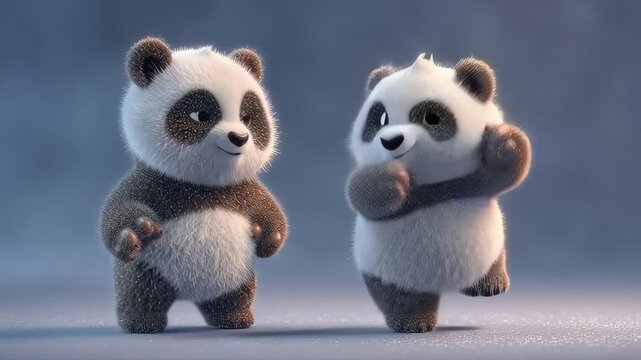 Cute Animated Pandas Dancing and Jumping Together