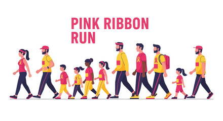 Fototapeta premium Pink Ribbon Run: A Vibrant Illustration of Unity, Strength, and Community Support