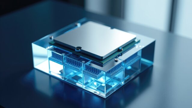A close-up shot of a computer processor sitting on a desk, suitable for use in tech-related articles or presentations