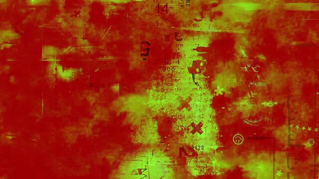Random motion video with abstract pattern background, dominant red and green colors