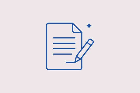 Sheet of paper with pencil line icon for creative copywriting and academic examinations. Professional Vector Illustration for blog headers and content creation agency branding.