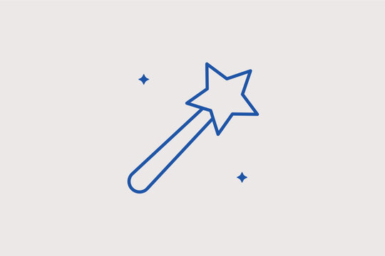 Magic wand with sparkles line icon for digital editing effects and creative transformation tools. Enchanting Vector Illustration for photo manipulation apps and graphic design tutorials.