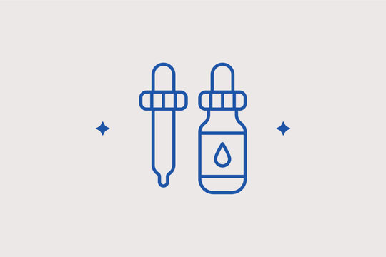 Eye dropper and bottle line icon for digital color picking and liquid ink mixing. Precise Vector Illustration for graphic design software toolbars and artistic workflow guides.