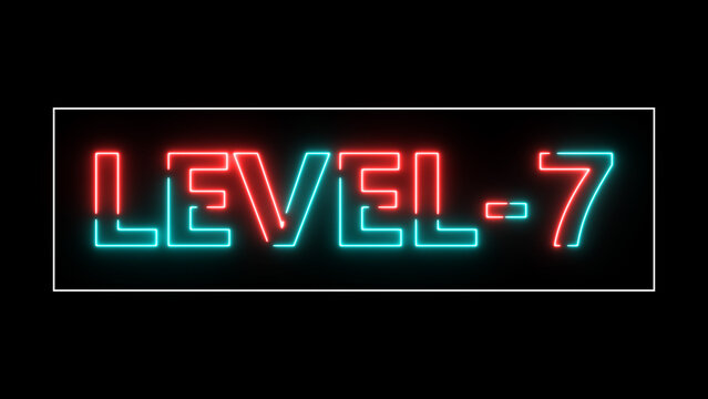 Abstract neon level 7 number 4k illustration. Level 7 neon text. black background 4k illustration.