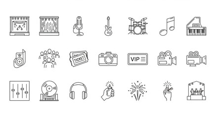 Collection of music and entertainment icons, perfect for event promotion and design. © Magelang