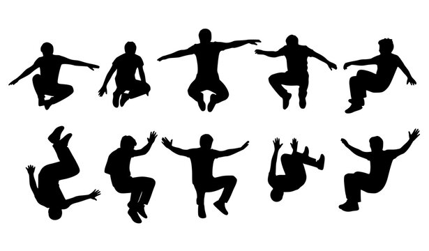 Siluetas en movimiento aire vector ca&iacute;da humana set