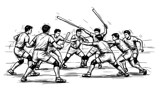 Kabaddi jugadores sketch vector deporte tradicional India