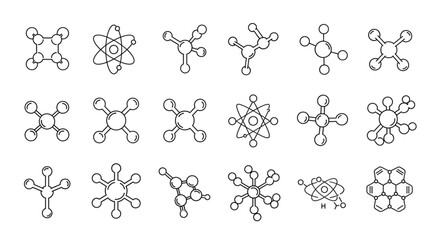 Fototapeta premium Collection of hand drawn molecular structures and scientific diagrams.