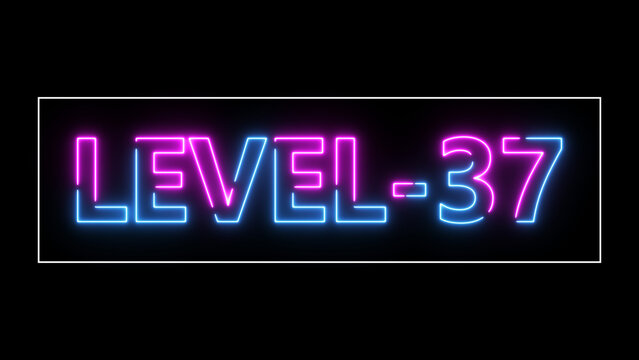 Abstract neon level 37 number 4k illustration. Level 37 neon text. Neon level up sign. motion graphic perfect for social media content. black background 4k illustration.