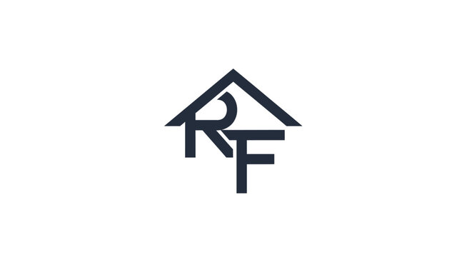 Minimalist Design Featuring RF Initials within a House-Shaped Framework on White Background