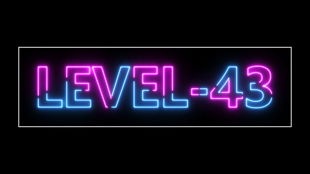 Abstract neon level 43 number 4k illustration. Level 43 neon text. black background 4k illustration.