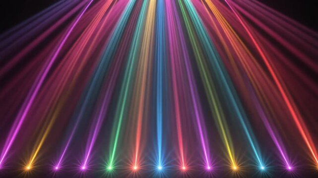 Colorful Light Beams Fanning Out from Below on Dark &mdash; Stage Uplighting Show