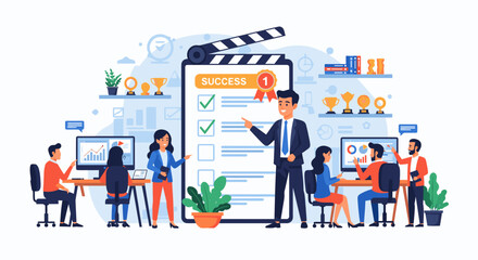 Obraz premium Professional Creative Team Achieving Business Success Illustration