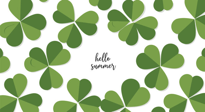 Green Shamrock Pattern, Summer Leaves, Clover Background, hello summer