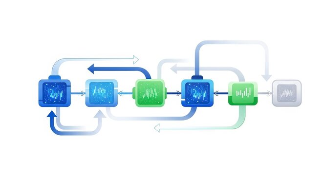 A flowchart illustrating a complex process with various colored boxes and arrows on a white background