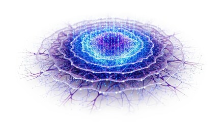 Naklejka premium Vibrant blue and purple digital fractal pattern on white background with intricate network connections