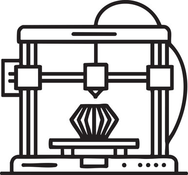 Vector graphic illustration of a 3D printer creating an object on its build plate with precision