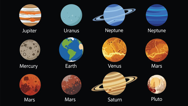 Illustrations of celestial bodies in our solar system and beyond Vector