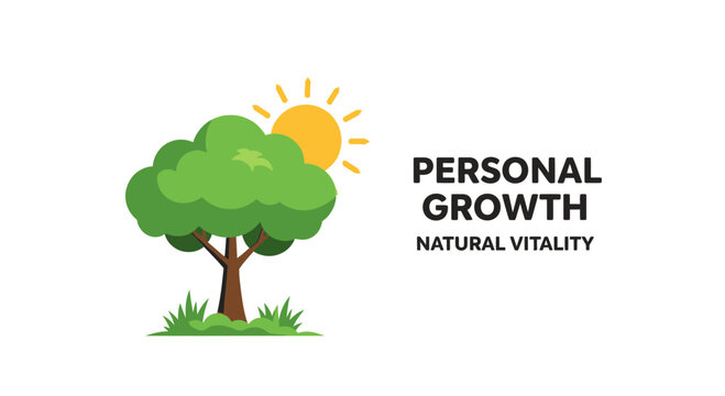 Positive Growth Depiction with a Tree and The Sun Illuminating Natural Vitality