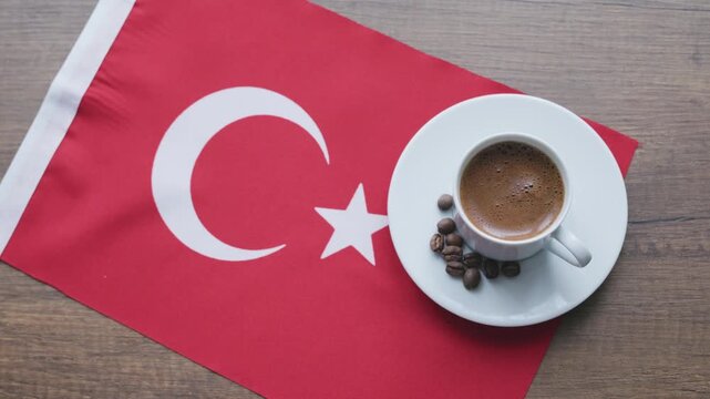 Close-up of Turkish Coffee on National Flag