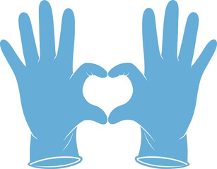 Obraz premium Medical gloves hands forming heart symbol healthcare love protection hygiene concept 