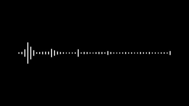 Clean white audio waveform equalizer moving rhythmically with dynamic sound frequencies, minimal digital sound visualization animation on black background for professional music editing