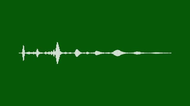 Dynamic sound frequency animation with white waveform lines and moving equalizer bars, seamless loop audio visualization effect on green background for cinematic editing