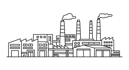 Naklejka premium Industrial factory complex with smoking chimneys and multiple buildings.
